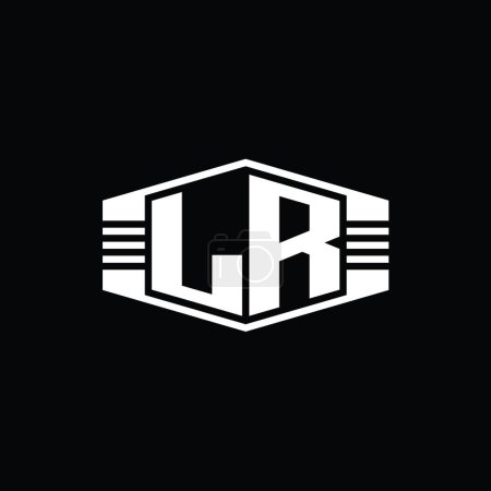 LR Letter Logo monogram hexagon emblem shape with stripes outline style design template