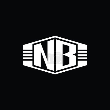 Foto de NB Letra Logo monograma hexágono emblema forma con rayas esquema estilo diseño plantilla - Imagen libre de derechos