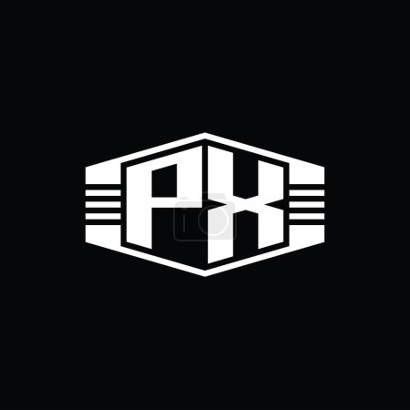 Foto de Forma del emblema del hexágono del monograma del logotipo de la letra de PX con la plantilla de diseño del estilo del esquema de rayas - Imagen libre de derechos