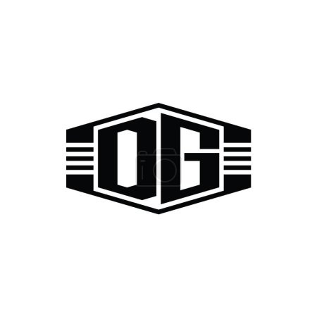 Téléchargez les photos : DG Lettre Logo monogramme hexagone forme emblème avec rayures contour modèle de conception de style - en image libre de droit