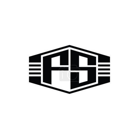 Téléchargez les photos : FS Lettre Logo monogramme hexagone forme emblème avec rayures contour modèle de conception de style - en image libre de droit