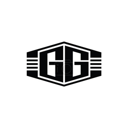 Téléchargez les photos : GG Lettre Logo monogramme hexagone forme emblème avec rayures contour modèle de conception de style - en image libre de droit