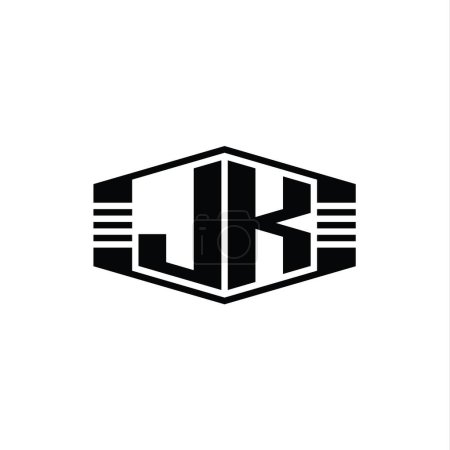 Téléchargez les photos : JK Lettre Logo monogramme hexagone forme emblème avec rayures contour modèle de conception de style - en image libre de droit
