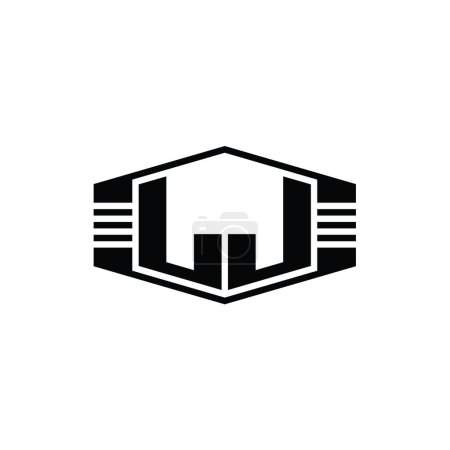 Photo for LJ Letter Logo monogram hexagon emblem shape with stripes outline style design template - Royalty Free Image