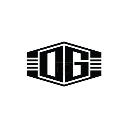 OG Letter Logo monogram hexagon emblem shape with stripes outline style design template