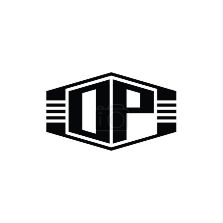Foto de OP Carta Logo monograma hexágono emblema forma con rayas esquema estilo diseño plantilla - Imagen libre de derechos