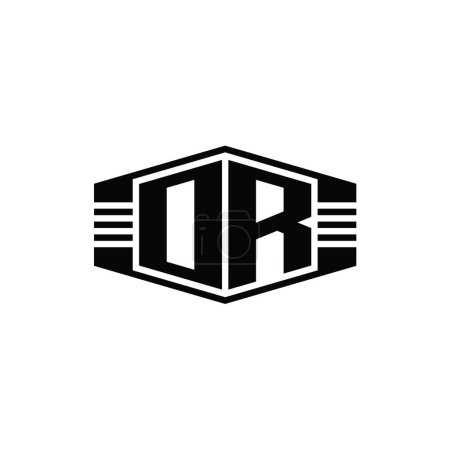 Téléchargez les photos : OU Lettre Logo monogramme hexagone forme emblème avec rayures contour modèle de conception de style - en image libre de droit