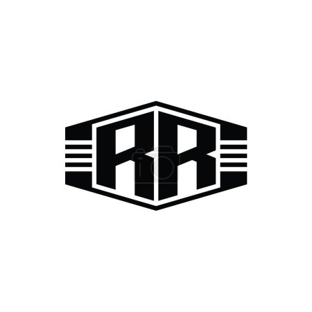 Foto de RR Carta Logo monograma hexágono emblema forma con rayas esquema estilo diseño plantilla - Imagen libre de derechos