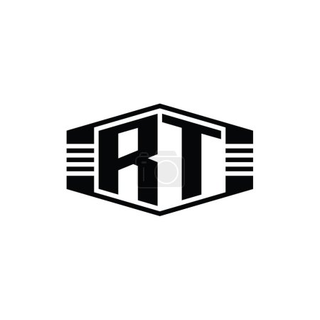 Téléchargez les photos : RT Lettre Logo monogramme hexagone forme emblème avec rayures contour modèle de conception de style - en image libre de droit