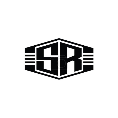 Téléchargez les photos : Lettre SR Logo monogramme hexagone forme emblème avec rayures contour modèle de conception de style - en image libre de droit