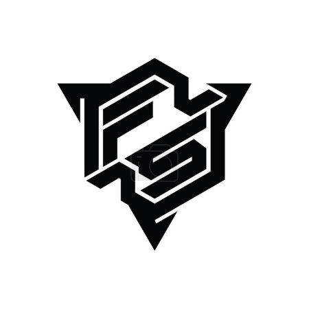 Téléchargez les photos : Lettre FS Logo forme hexagonale monogramme avec triangle contour modèle de conception de style de jeu - en image libre de droit