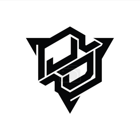 Foto de JD Letter Logo monograma hexágono forma con triángulo contorno estilo de juego plantilla de diseño - Imagen libre de derechos