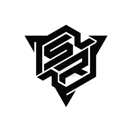 Foto de SR Carta Logo monograma hexágono forma con triángulo contorno juego estilo diseño plantilla - Imagen libre de derechos