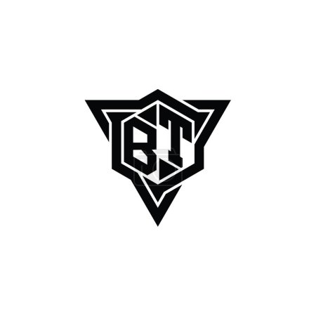 BT Carta Logo monograma hexágono forma con triángulo contorno afilado corte estilo plantilla de diseño