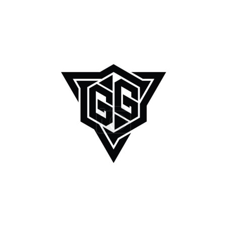 GG Letter Logo monogram hexagon shape with triangle outline sharp slice style design template