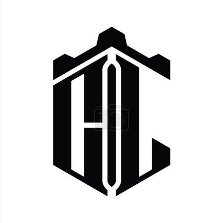 Téléchargez les photos : CL Lettre Logo forme hexagonale monogramme avec couronne château modèle de conception de style géométrique - en image libre de droit