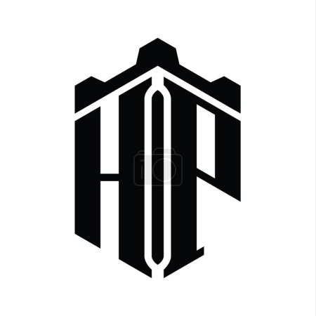Téléchargez les photos : HP Lettre Logo forme hexagonale monogramme avec couronne château modèle de conception de style géométrique - en image libre de droit