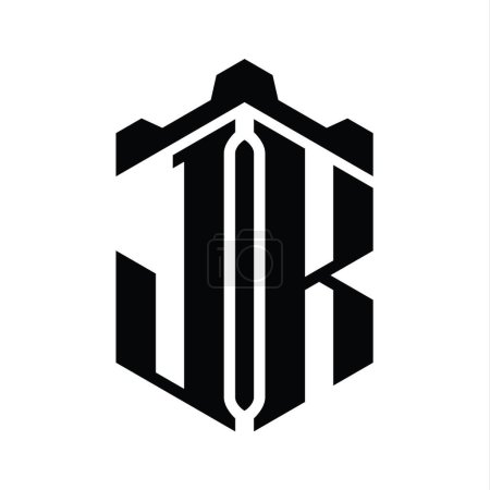 Téléchargez les photos : JK Lettre Logo forme hexagonale monogramme avec couronne château modèle de conception de style géométrique - en image libre de droit