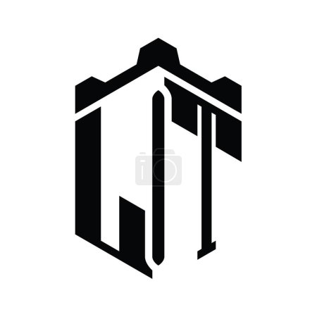 Téléchargez les photos : LT Lettre Logo forme hexagonale monogramme avec couronne château modèle de conception de style géométrique - en image libre de droit