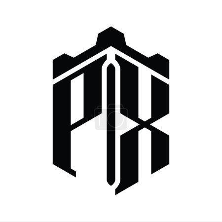 Foto de PX Carta Logo monograma hexágono forma con plantilla de diseño de estilo geométrico castillo corona - Imagen libre de derechos