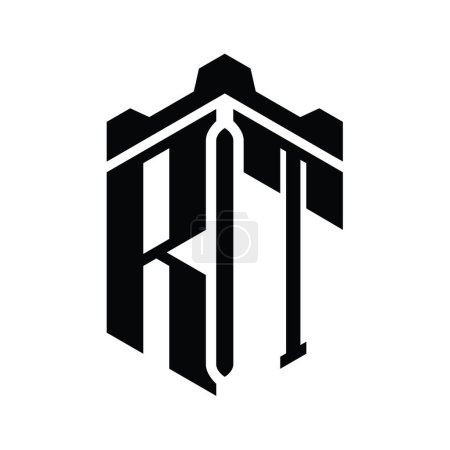 Téléchargez les photos : RT Lettre Logo forme hexagonale monogramme avec couronne château modèle de conception de style géométrique - en image libre de droit