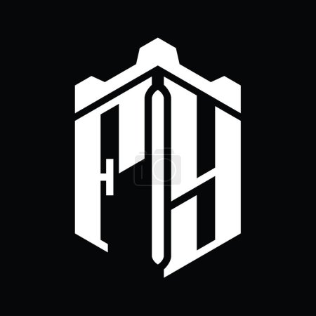 Foto de Carta FY Logo monograma hexágono forma con plantilla de diseño de estilo geométrico castillo corona - Imagen libre de derechos