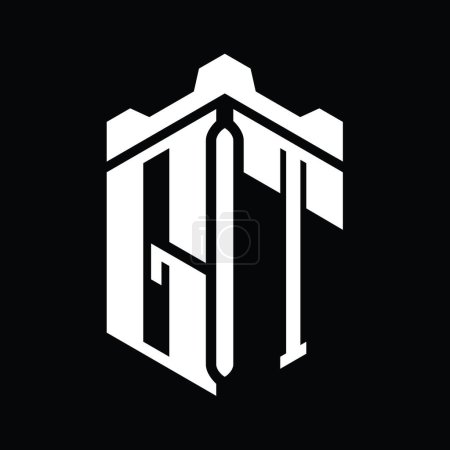 GT Letter Logo monogram hexagon shape with crown castle geometric style design template