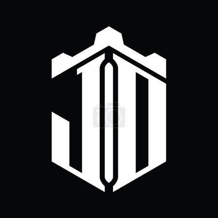 Foto de JD Carta Logo monograma hexágono forma con la plantilla de diseño de estilo geométrico castillo corona - Imagen libre de derechos