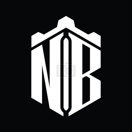 Foto de NB Carta Logo monograma hexágono forma con plantilla de diseño de estilo geométrico castillo corona - Imagen libre de derechos