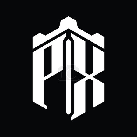 Foto de PX Carta Logo monograma hexágono forma con plantilla de diseño de estilo geométrico castillo corona - Imagen libre de derechos
