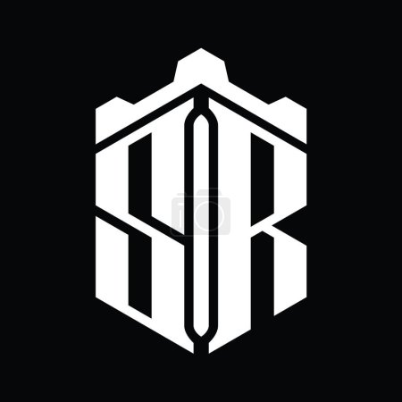 Foto de SR Carta Logo monograma hexágono forma con la plantilla de diseño de estilo geométrico castillo corona - Imagen libre de derechos