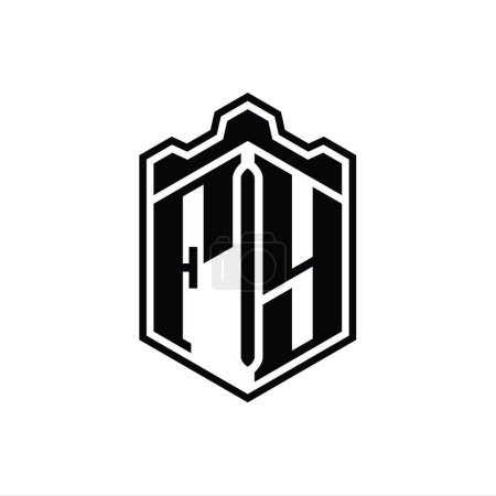 Foto de Carta FY Logo monograma hexágono escudo forma corona castillo geométrico con plantilla de diseño de estilo contorno - Imagen libre de derechos