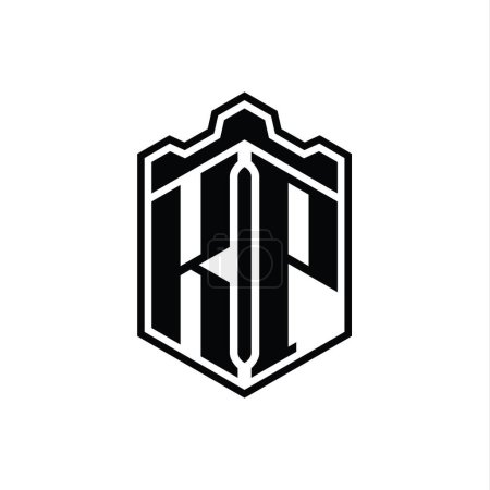 Téléchargez les photos : KP Lettre Logo monogramme hexagone bouclier forme couronne château géométrique avec modèle de conception de style contour - en image libre de droit