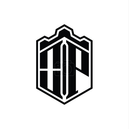Foto de OP Carta Logo monograma hexágono escudo forma corona castillo geométrico con plantilla de diseño de estilo contorno - Imagen libre de derechos