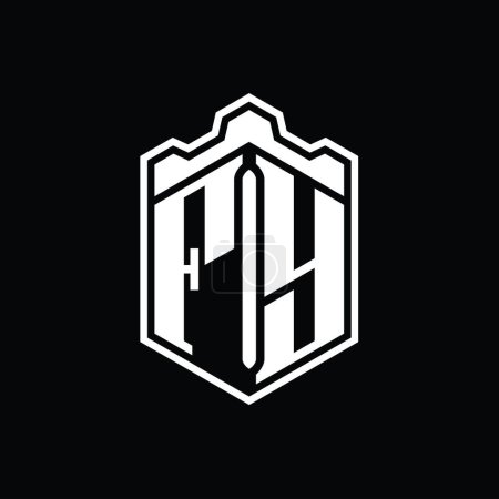 Foto de Carta FY Logo monograma hexágono escudo forma corona castillo geométrico con plantilla de diseño de estilo contorno - Imagen libre de derechos