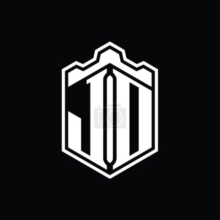 Foto de JD Carta Logo monograma hexágono escudo forma corona castillo geométrico con plantilla de diseño de estilo contorno - Imagen libre de derechos