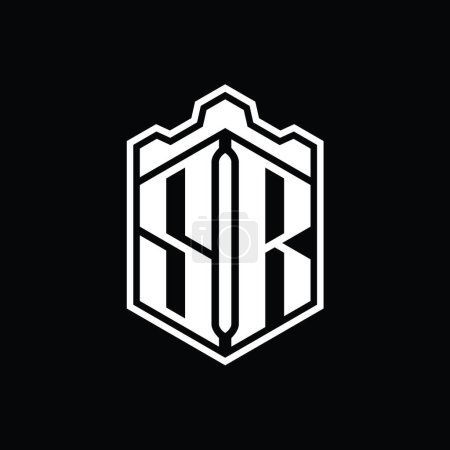 Foto de SR Carta Logo monograma hexágono escudo forma corona castillo geométrico con plantilla de diseño de estilo contorno - Imagen libre de derechos
