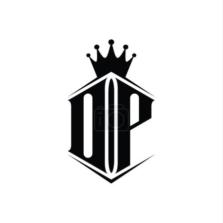 Foto de OP Carta Logo monograma hexágono escudo forma corona con plantilla de diseño de estilo afilado - Imagen libre de derechos