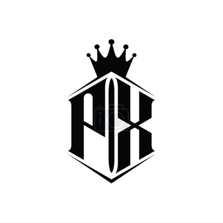 Foto de PX Carta Logo monograma hexágono escudo forma corona con plantilla de diseño de estilo afilado - Imagen libre de derechos