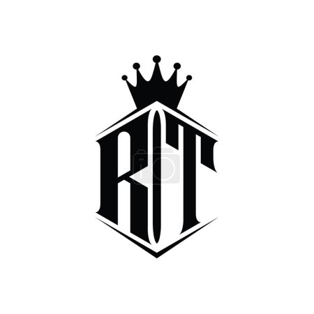 Téléchargez les photos : RT Lettre Logo monogramme hexagone forme de bouclier couronne avec modèle de conception de style pointu - en image libre de droit