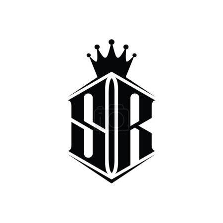 Foto de SR Carta Logo monograma hexágono escudo forma corona con plantilla de diseño de estilo afilado - Imagen libre de derechos