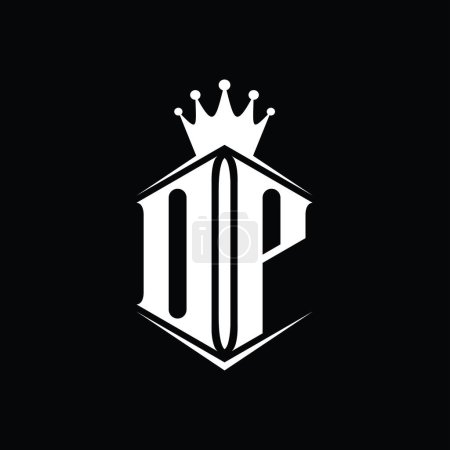 Foto de OP Carta Logo monograma hexágono escudo forma corona con plantilla de diseño de estilo afilado - Imagen libre de derechos