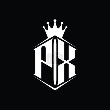 Foto de PX Carta Logo monograma hexágono escudo forma corona con plantilla de diseño de estilo afilado - Imagen libre de derechos
