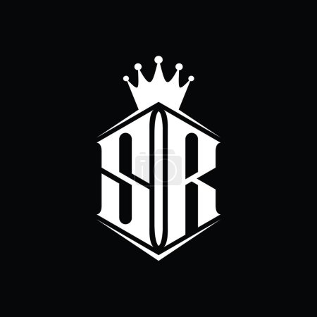 Foto de SR Carta Logo monograma hexágono escudo forma corona con plantilla de diseño de estilo afilado - Imagen libre de derechos