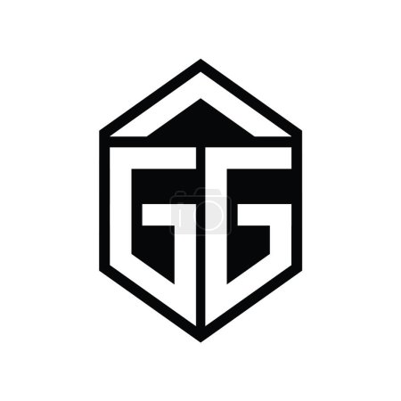 Téléchargez les photos : Modèle de conception de style isolé de forme simple de bouclier hexagonal de logo de lettre de GG - en image libre de droit