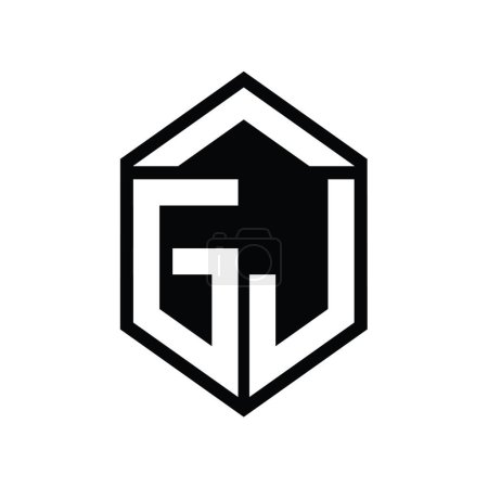 GJ Carta Logo monograma forma de escudo hexágono simple plantilla de diseño de estilo aislado