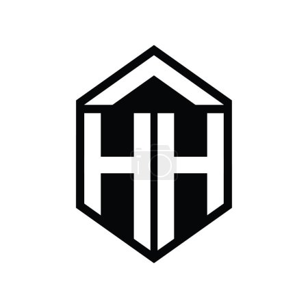 Téléchargez les photos : Modèle de conception de style isolé de forme simple de bouclier hexagonal de logo de lettre de HH - en image libre de droit