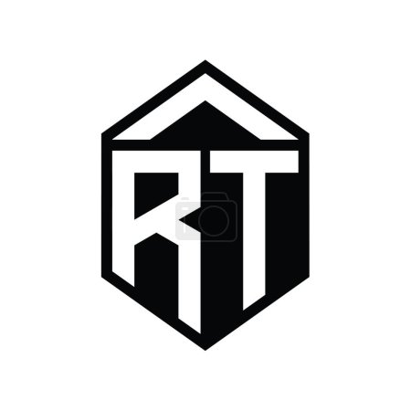 Téléchargez les photos : RT Lettre Logo monogramme simple forme de bouclier hexagonal modèle de conception de style isolé - en image libre de droit