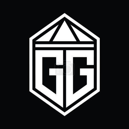 Téléchargez les photos : GG Lettre Logo monogramme simple forme de bouclier hexagonal avec couronne triangle isolé modèle de conception de style - en image libre de droit
