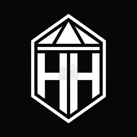 Téléchargez les photos : HH Lettre Logo monogramme simple forme de bouclier hexagonal avec couronne triangle isolé modèle de conception de style - en image libre de droit